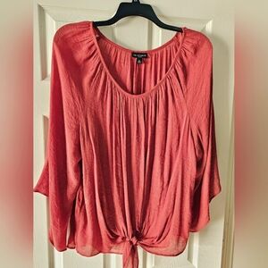 3X I.N. Studio Terra Cotta Batwing Top with Tie Waist